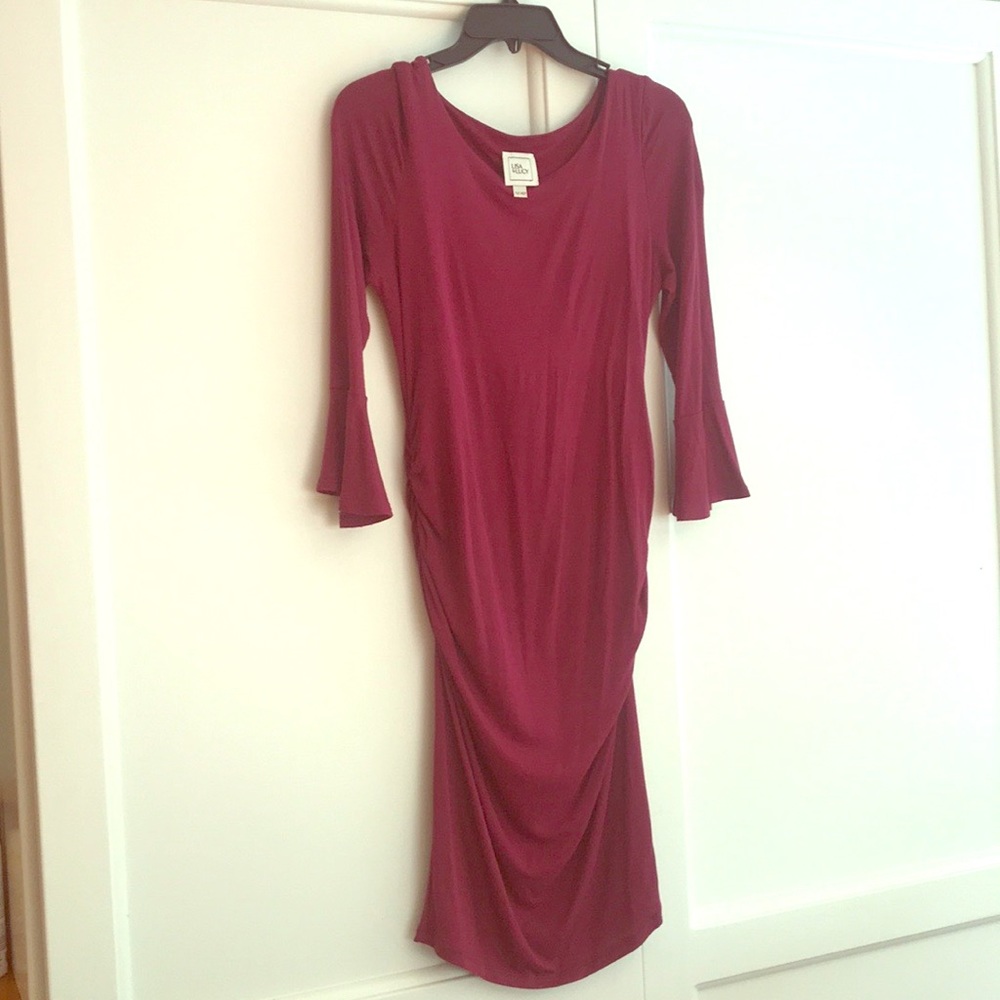 Lisa & Lucy Cabernet Bell Sleeve Maternity Dress